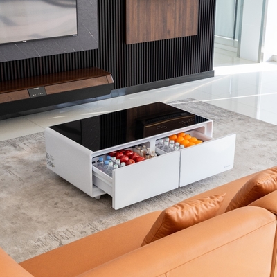 Mobiliário de habitação Mesa de café inteligente moderna com armazenamento no congelador e carregamento sem fio