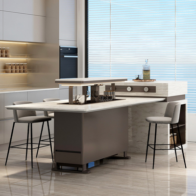 Mesa de jantar de ilha de luxo com frigorífico congelador e refrigerador de vinho