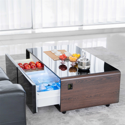 Mini-refrigerador multifuncional mesa de café com carregamento sem fio e música