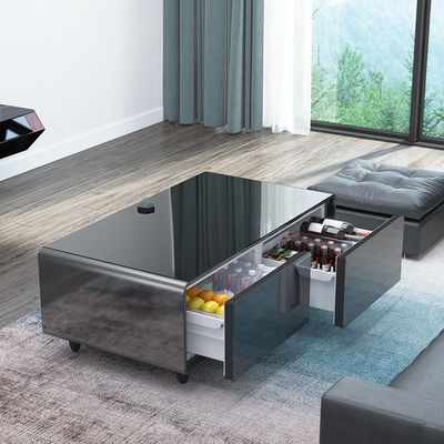 Mesa lateral moderna e elegante com carregador de luz e refrigerador de bebidas