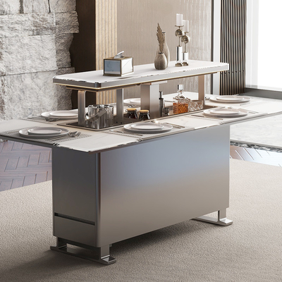 Consola superior de mármore moderno Base de aço inoxidável Mesa de jantar para móveis de sala de jantar