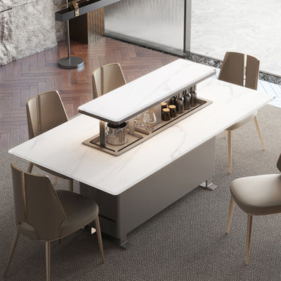 Consola superior de mármore moderno Base de aço inoxidável Mesa de jantar para móveis de sala de jantar