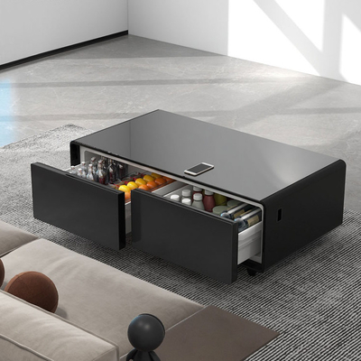 Mobiliário de casa de alumínio moderno Mesa de café com gavetas e geladeira de vidro