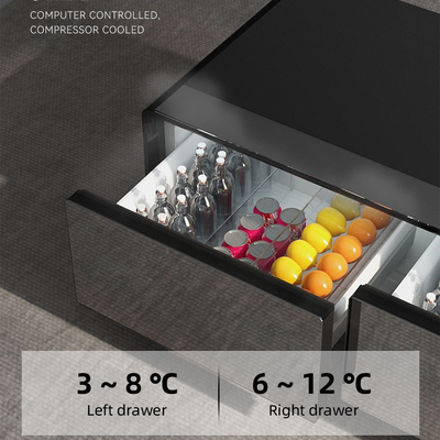 Mobiliário de casa de alumínio moderno Mesa de café com gavetas e geladeira de vidro