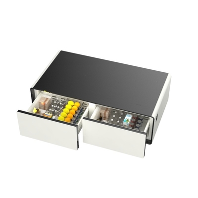 Mesa de café multifuncional para uso doméstico com mini-frigerador e reproductor de música