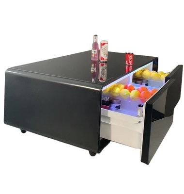 Tabela de café de vidro temperado moderna com gavetas de geladeira para mobiliário de sala de estar