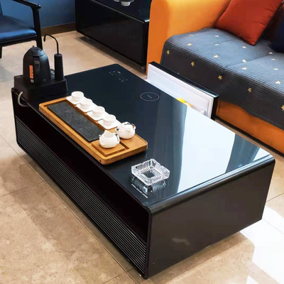 Tabela de café de vidro temperado moderna com gavetas de geladeira para mobiliário de sala de estar