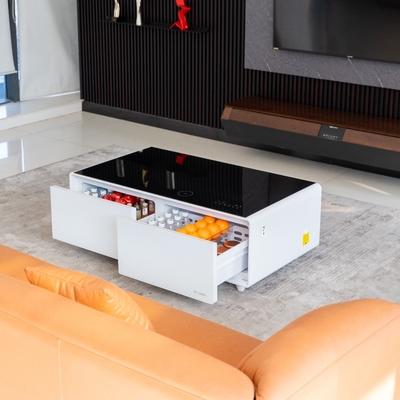 Mini-refrigerador multifuncional com tela sensível ao toque interativa e estrutura de metal