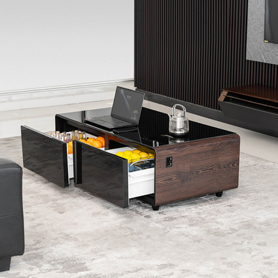 Reprodução de música Móveis de sala de estar Mesa de café inteligente ajustável com carregador sem fio Mini-frigorífico