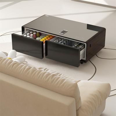 Tabela de café inteligente com gaveta refrigerada e compressor de música