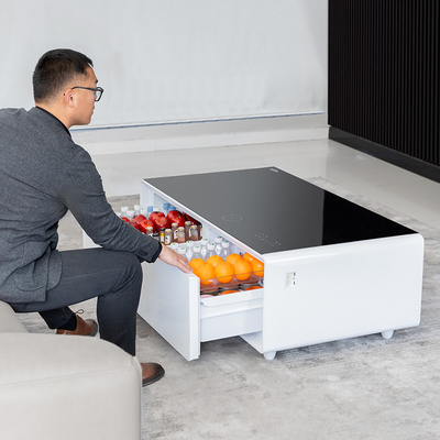 Frigorífico de mesa de café moderno com carregador USB sem fio e alto-falante incorporado