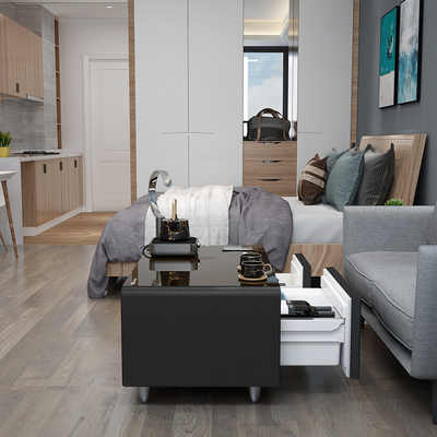 Tabela de café inteligente de poupança de energia com mini-frigerador incorporado e armazenamento de gaveta dupla