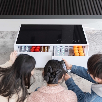 Mobiliário da sala de estar Mesa de café com congelador e mini-frigerador de aço inoxidável