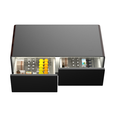Carregamento sem fio Mesa de vidro temperado com caixotes de frigorífico duplo Luz LED 220V 60W