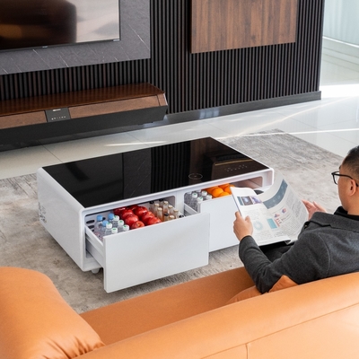 Moderno estilo europeu vidro temperado preto Smart mesa de café para mobiliário de sala de estar