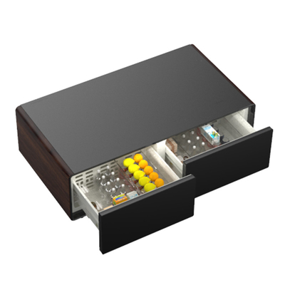 Carregamento sem fio Mesa de vidro temperado com caixotes de frigorífico duplo Luz LED 220V 60W