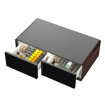 Carregamento sem fio Mesa de vidro temperado com caixotes de frigorífico duplo Luz LED 220V 60W