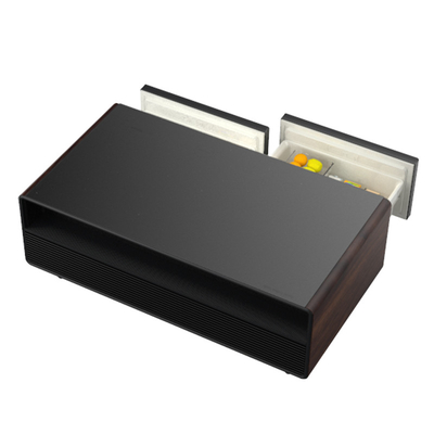 Carregamento sem fio Mesa de vidro temperado com caixotes de frigorífico duplo Luz LED 220V 60W