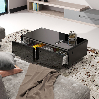 Carregador sem fio Mesa de café Mobiliário inteligente moderno com tocador de música e geladeira