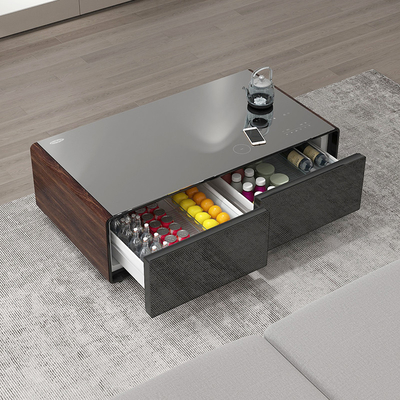 Melhore a sua sala de estar com esta mesa de café, reprodutor de música integrado e carregamento USB