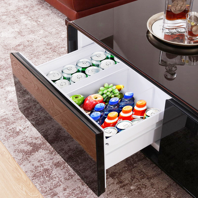 Mobiliário de vida moderna Voltagem 110-240V Mesa de café com gaveta de refrigeração e luz LED