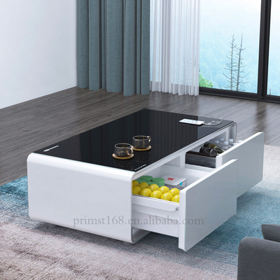 Interactivo Touch Smart Mesa de café Mobiliário moderno de sala de estar com gaveta de geladeira