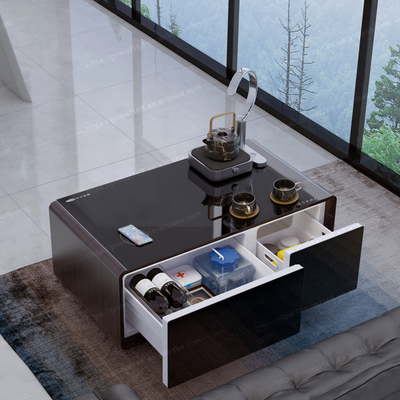 Mesa de café inteligente multifuncional com carregamento sem fio e refrigerador de compressor