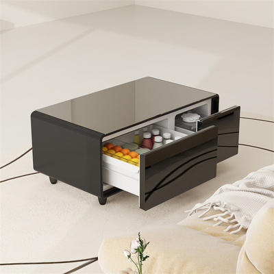 Tabela de café de cor branca de madeira com design mais frio e carregamento sem fio 93L 2 gavetas