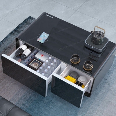 Tabela de café de cor branca de madeira com design mais frio e carregamento sem fio 93L 2 gavetas