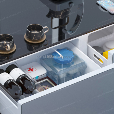 Tabela de café moderna com painel de controle LED carregador sem fio e geladeira incorporada