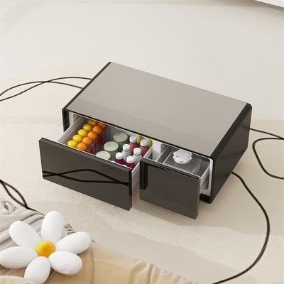Frigorífico de mesa de café inteligente com gaveta de vidro de carregamento sem fio e mini bar