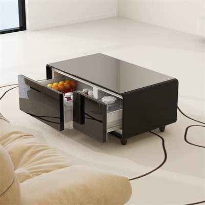 Frigorífico de mesa de café inteligente com gaveta de vidro de carregamento sem fio e mini bar