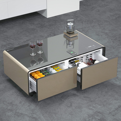 Armário de vinhos Smart Coffee Table Impressão de tela de seda e carregamento sem fio incluídos