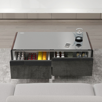 Garage Smart Coffee Table Fridge com 2 gavetas e função de carregamento sem fio