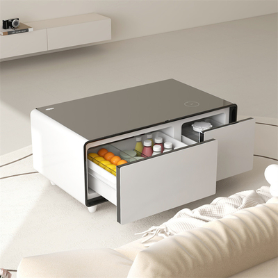 Mobiliário moderno mesa de café inteligente com gaveta refrigerada e carregamento sem fio