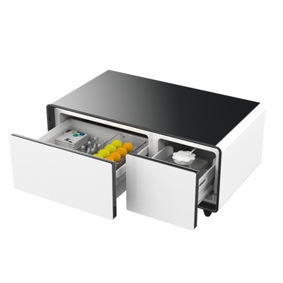 Mobiliário moderno mesa de café inteligente com gaveta refrigerada e carregamento sem fio