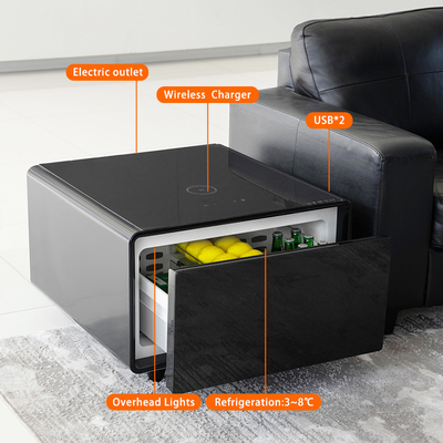 Sala de estar de estilo nórdico moderno Carregamento sem fio Mesa lateral inteligente com parâmetros USB