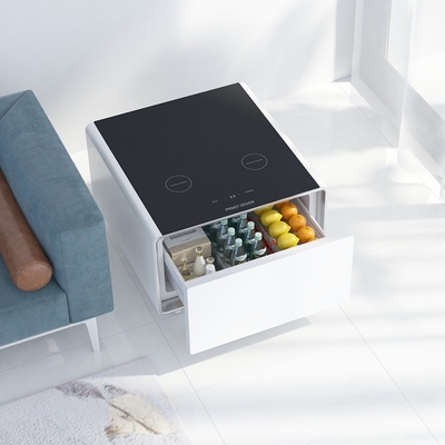 Mini mesa de café com gaveta de refrigeração e capacidade de carregamento sem fio