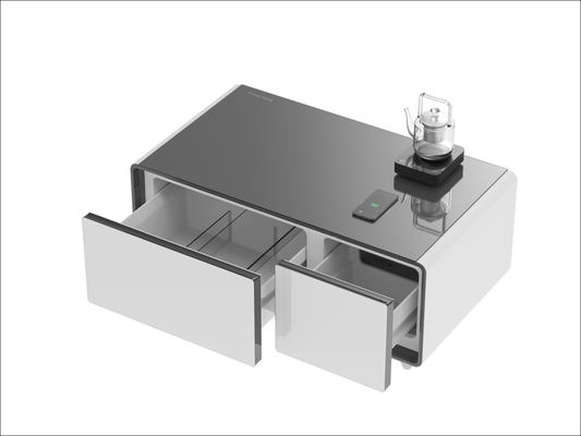 Mobiliário de sala de estar Mesa de café inteligente com 2 gavetas do frigorífico e carregamento sem fio
