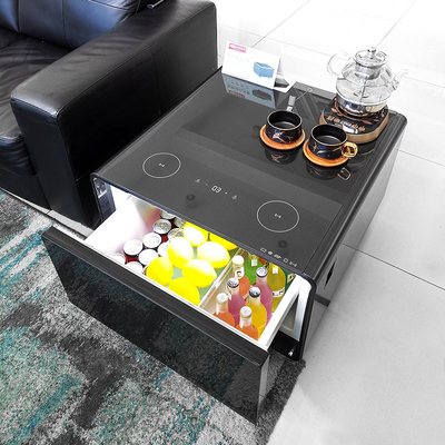 Mesa de café multifuncional com gaveta de arrefecimento Carregamento sem fio e reprodutor de música