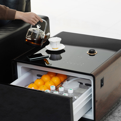 Mini mesa de café com gaveta de refrigeração e capacidade de carregamento sem fio