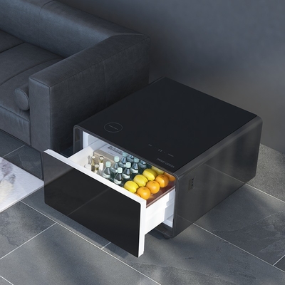 Mini mesa de café com gaveta de refrigeração e capacidade de carregamento sem fio