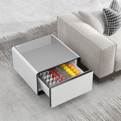 65L Cubage Mini Smart Side Tea Table com carregamento sem fio e gaveta refrigerada