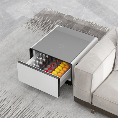 65L Cubage Mini Smart Side Tea Table com carregamento sem fio e gaveta refrigerada