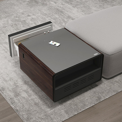 Modernize sua sala de estar com esta mesa de tela sensível ao toque mini geladeira e carregador