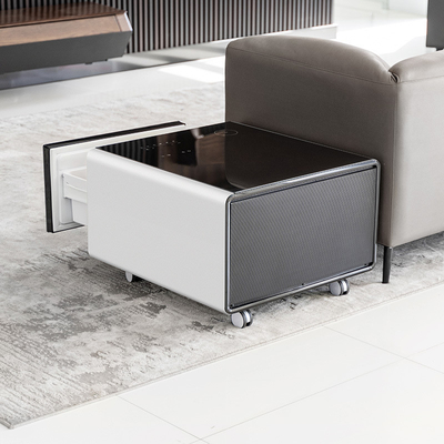 Modernize sua sala de estar com esta mesa de tela sensível ao toque mini geladeira e carregador