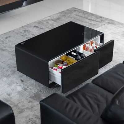 Mesa de café inteligente de aço vidro temperado plástico TB90 Carregamento sem fio e portas USB