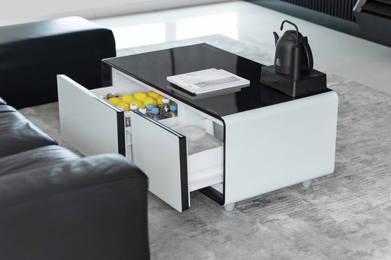 Mesa de café inteligente de aço vidro temperado plástico TB90 Carregamento sem fio e portas USB