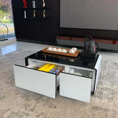 Mobiliário moderno de sala de estar Carregador sem fio Mesa de café com gaveta de geladeira dupla