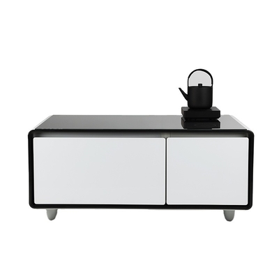 Smart Speaker Mesa de café com geladeira e carregamento sem fio para sala de estar 93 litros